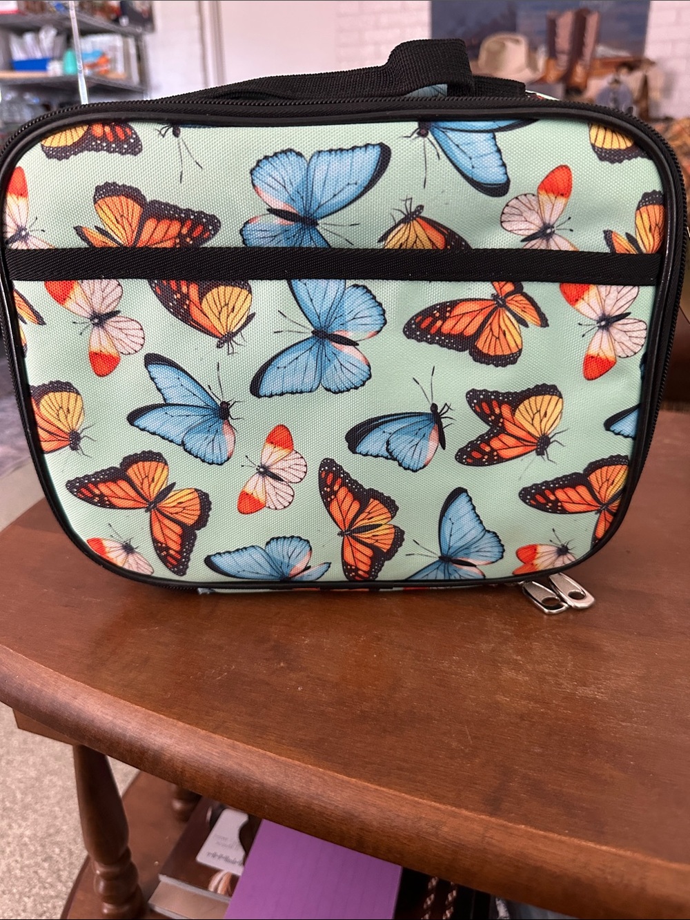Butterfly Print Mint Travel Cosmetic Bag